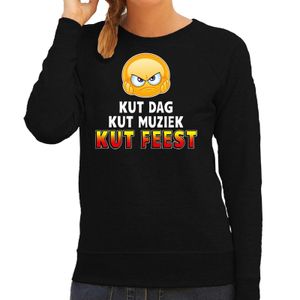 Funny emoticon sweater Kut dag kut muziek kut feest zwart dames