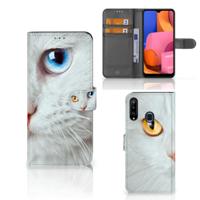 Samsung Galaxy A20s | Telefoonhoesje | Met pasjeshouder | Witte Kat