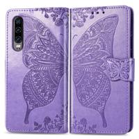 Butterfly Love bloemen reliëf horizontale Flip lederen case voor Huawei P30 met houder & kaartsleuven & portemonnee & Lanyard (licht paars)