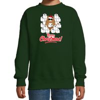 Foute Kerstsweater / outfit met hamsterende kat Merry Christmas groen voor kinderen