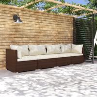 4-delige Loungeset met kussens poly rattan bruin