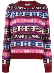 GANNI pull en maille intarsia à col rond - Violet