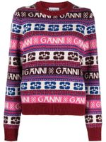 GANNI pull en maille intarsia à col rond - Violet