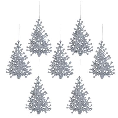 Kersthangers kerstboom - 6x - zilver glitters - 15 cm - kunststof - ornamenten - kerstversiering Kersthangers kerstboom - 6x - zilver glitters - 15 cm - kunststof - ornamenten - kerstversiering