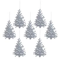 Kersthangers kerstboom - 6x - zilver glitters - 15 cm - kunststof - ornamenten - kerstversiering