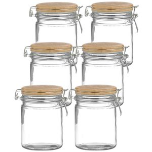 Voorraadpot/bewaarpot - 10x - 700 ml - glas - met beugelsluiting - bamboe deksel