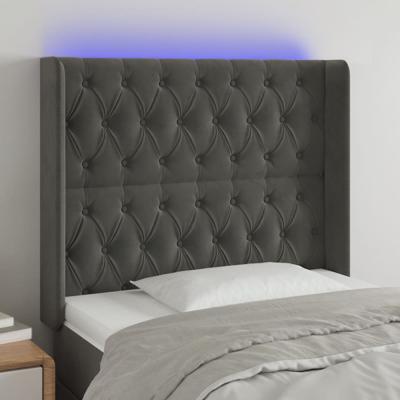 Hoofdbord LED 93x16x118/128 cm fluweel donkergrijs