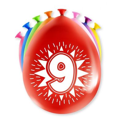 Party Ballonnen Hoera 9 Jaar - 8 Stuks