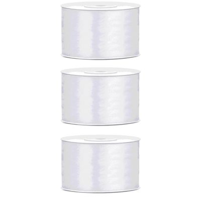 3x Hobby/decoratie wit satijnen sierlinten 3,8 cm/38 mm x 25 meter