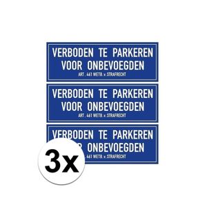 3x verboden te parkeren voor onbevoegden sticker 20 x 7 cm