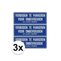 3x verboden te parkeren voor onbevoegden sticker 20 x 7 cm