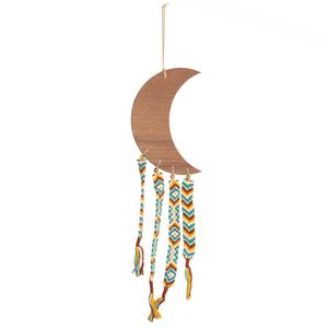 Handgemaakte Macramé Hanger - Bohemian Houten Maan (43 cm)