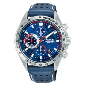 Lorus RM317JX9 Horloge Chronograaf staal-leder zilverkleurig-blauw 43,5 mm