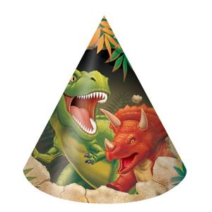 Dinosaurus thema feesthoedjes - 8x - papier/karton - Dino kinderfeestje