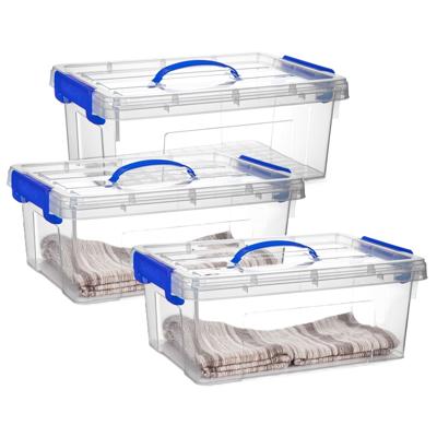 Opslagbox met deksel - 3x - transparant blauw - 12.5 liter - 40 x 30 x 16 cm - kunststof