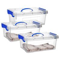 Opslagbox met deksel - 3x - transparant blauw - 12.5 liter - 40 x 30 x 16 cm - kunststof
