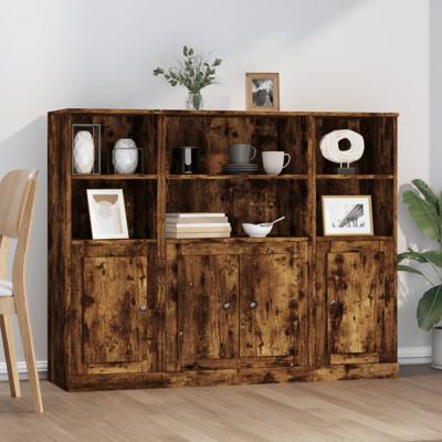 Hoge kasten 3 st bewerkt hout gerookt eikenkleurig