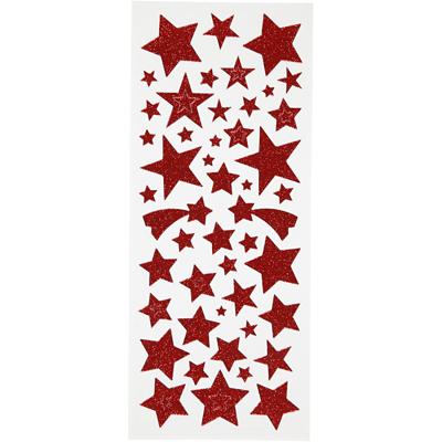 Creativ Company Glitterstickers, sterren, vel 10x24 cm, ca. 110 stuk, rood, 2 vel/ 1 doos