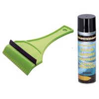 Functionele ijskrabber met rubberen trekker van 18 cm met ruiten ontdooier spray set