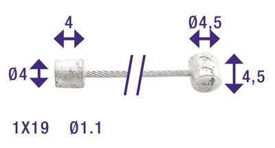 Schakel binnenkabel Elvedes 2250mm verzinkt ø1,1mm Shimano / Huret N-nippel en T-nippel (op kaart) - Zilver