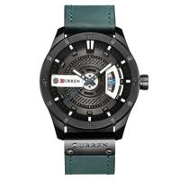 CURREN M8301 mannen militaire sport horloge Quartz datum klok lederen horloge (zwart geval blauw)