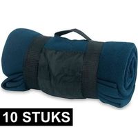 10x Fleece dekens/plaids blauw afneembaar handvat 160 x 130 cm