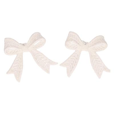 Kersthangers - 2x?- strikjes - wit - 11 cm - met glitters