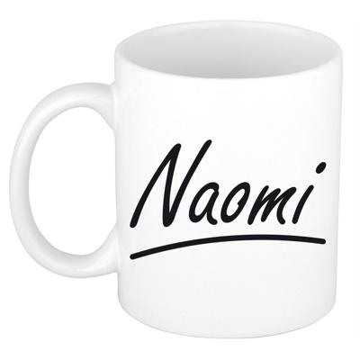 Naomi Naam koffiemok - beker - met sierlijke letters - wit - 300 ml - Cadeau - Dames