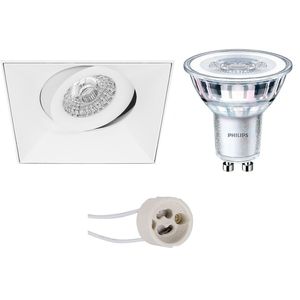 LED Spot Set - Pragmi Nivas Pro - GU10 Fitting - Inbouw Vierkant - Mat Wit - Trimless - Kantelbaar - 150mm - Philips - CorePro 827 36D - 4.6W - Warm Wit 2700K