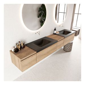 Mondiaz Bukla 240cm badmeubel met module 40 rechts kleur washed oak 4 lades met dubbele wastafel zonder kraangat kleur urban