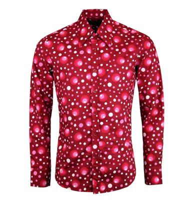 Chenaski 70&apos;s Retro Shirt Dots & Spots Bordeaux-S