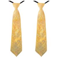 Carnaval verkleed stropdas - 4x stuks - glitter goud - volwassenen - 40 cm - met elastiekje