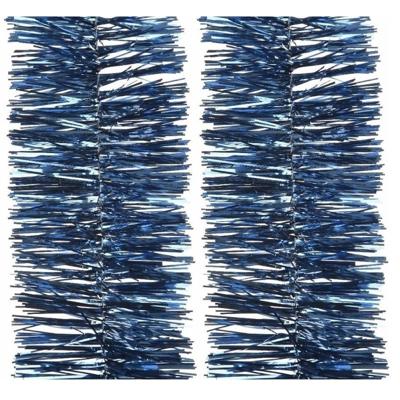 Decoris kerstslinger- 2x -guirlande - donkerblauw - glanzend lametta - 270 cm