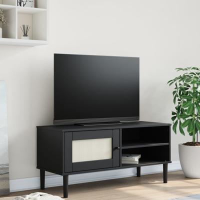 Tv-meubel SENJA 106x40x49 cm rattan massief grenenhout zwart