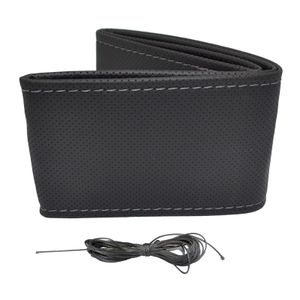 Universele stuurwielhoes Classic - Zwart geperforeerd PVC leder + Grijs stiksel (vetersluiting) OTDK203