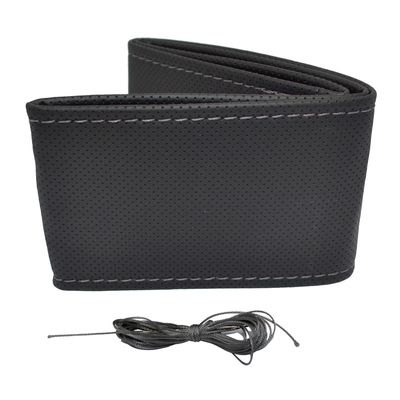 Universele stuurwielhoes Classic - Zwart geperforeerd PVC leder + Grijs stiksel (vetersluiting) OTDK203