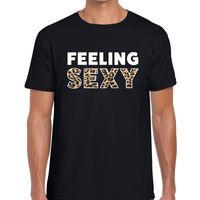 Feeling sexy tekst t-shirt zwart heren panterprint