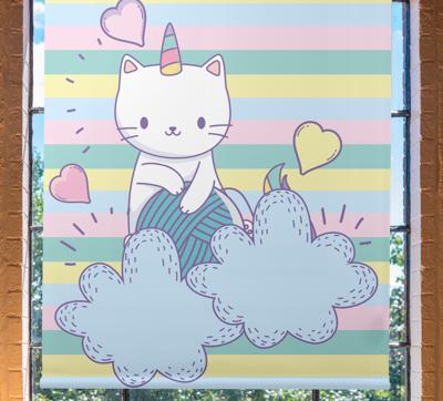 Rolgordijn babykamer Eenhoornkat op wolken