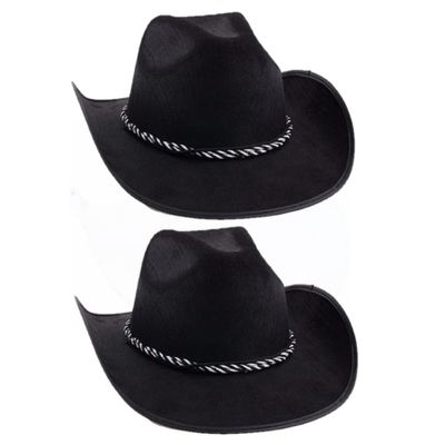 6x stuks zwarte cowboyhoeden met koord