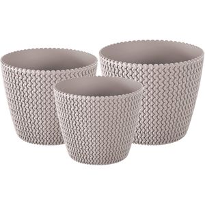 Plantenpotten/bloempot set 3x mix formaten kunststof taupe 22/19/16 cm - Plantenpotten