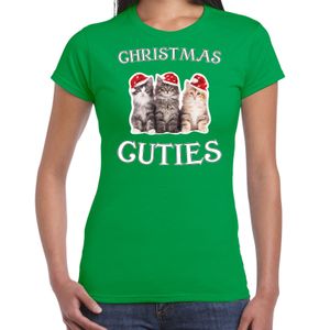 Kitten Kerst t-shirt / outfit Christmas cuties groen voor dames