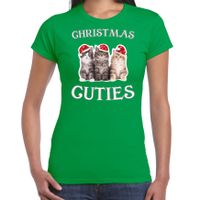 Kitten Kerst t-shirt / outfit Christmas cuties groen voor dames - thumbnail