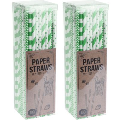 Papieren drinkrietjes - 200x - groen - 20 cm
