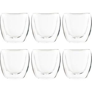 Koffieglazen/theeglazen dubbelwandig - set 6x - espresso glazen - 80 ml