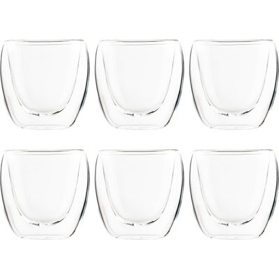 Koffieglazen/theeglazen dubbelwandig - set 6x - espresso glazen - 80 ml