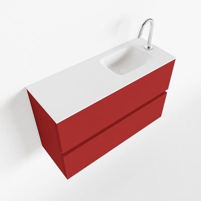 Toiletmeubel Mondiaz Ada | 80 cm | Meubelkleur Fire | Lex wastafel Talc Rechts | 1 kraangat Toiletmeubel Mondiaz Ada | 80 cm | Meubelkleur Fire | Lex wastafel Talc Rechts | 1 kraangat