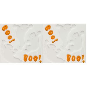 Horror gel raamstickers spookjes - 2x - 25 x 25 cm - wit/oranje - Halloween thema decoratie/versieri