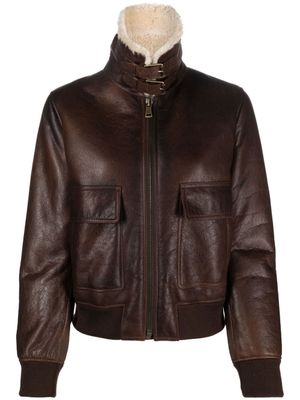 Ralph Lauren Collection veste Niketa en cuir à doublure lainée - Marron