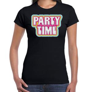 Verkleed T-shirt voor dames - party time - zwart - foute party - carnaval/themafeest