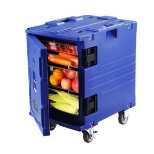 VEVOR geïsoleerde voedselcontainerdrager voorlader cateringbox met wielen 82Qt blauw